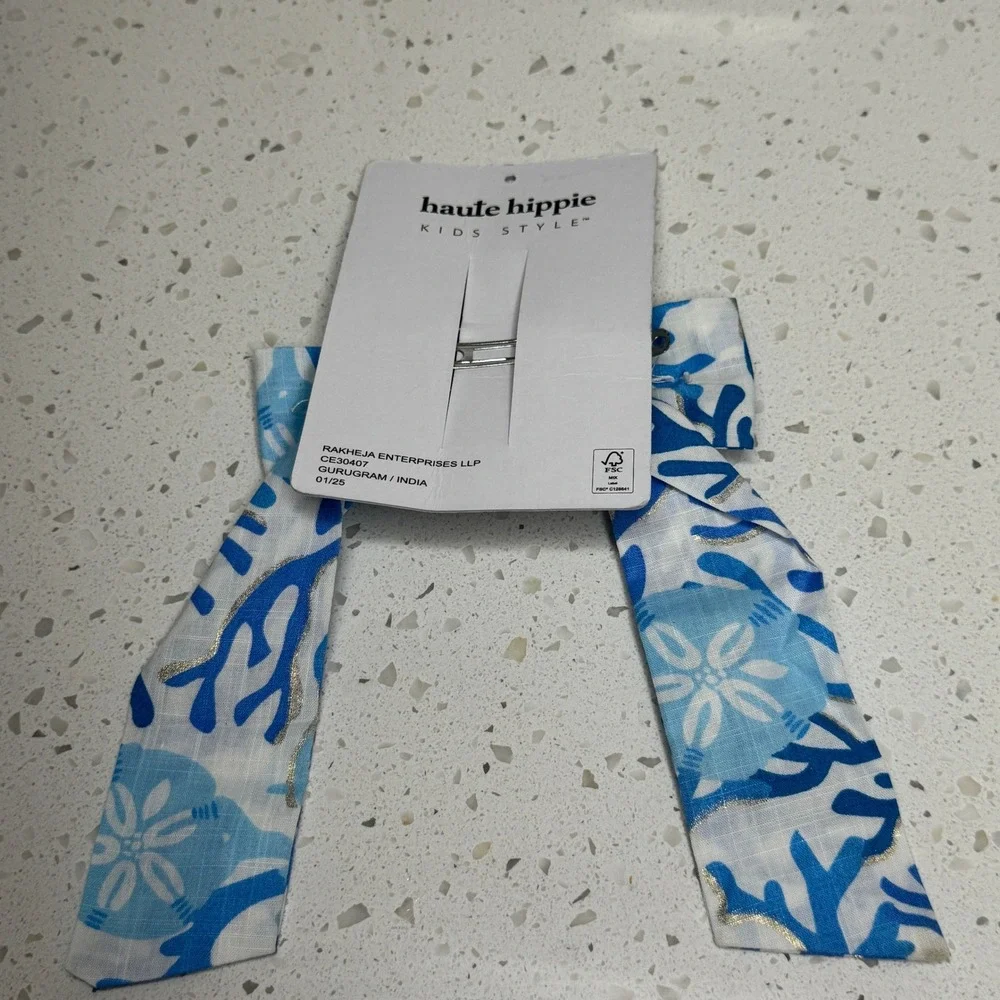 Haute Hippie Kids Style Blue Coral Sand Dollar Hair Bow Barrette‎ Gold Accents